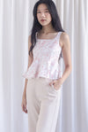 Zoey Porcelain Seam Peplum Top In Pink