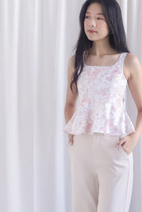 Zoey Porcelain Seam Peplum Top In Pink