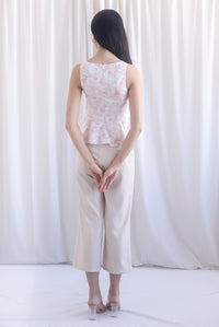 Zoey Porcelain Seam Peplum Top In Pink