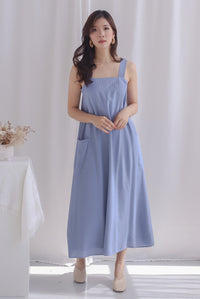 Addie Big Pockets Stitch Tent Dress In Periwinkle Blue