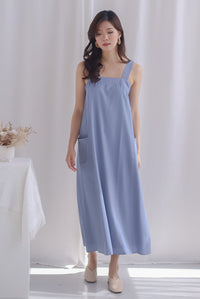 Addie Big Pockets Stitch Tent Dress In Periwinkle Blue