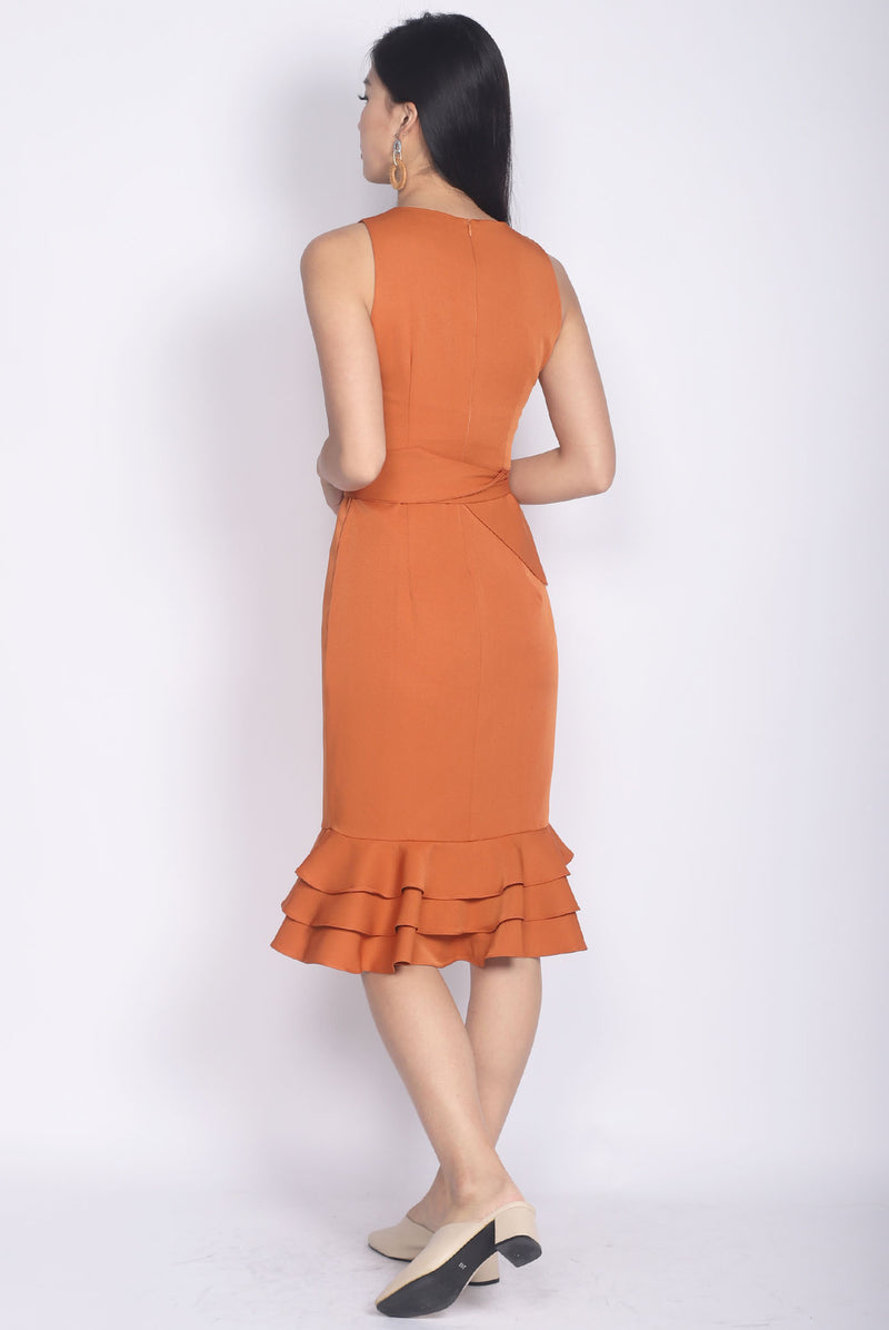 *Premium* TDC Alchemy Wooden Ring Sash Memaid Dress In Apricot