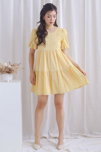 Alia Textured Babydoll Romper Dress In Yellow