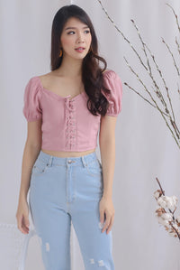 Ally Tie Up Puffy Sleeve Top In Pink