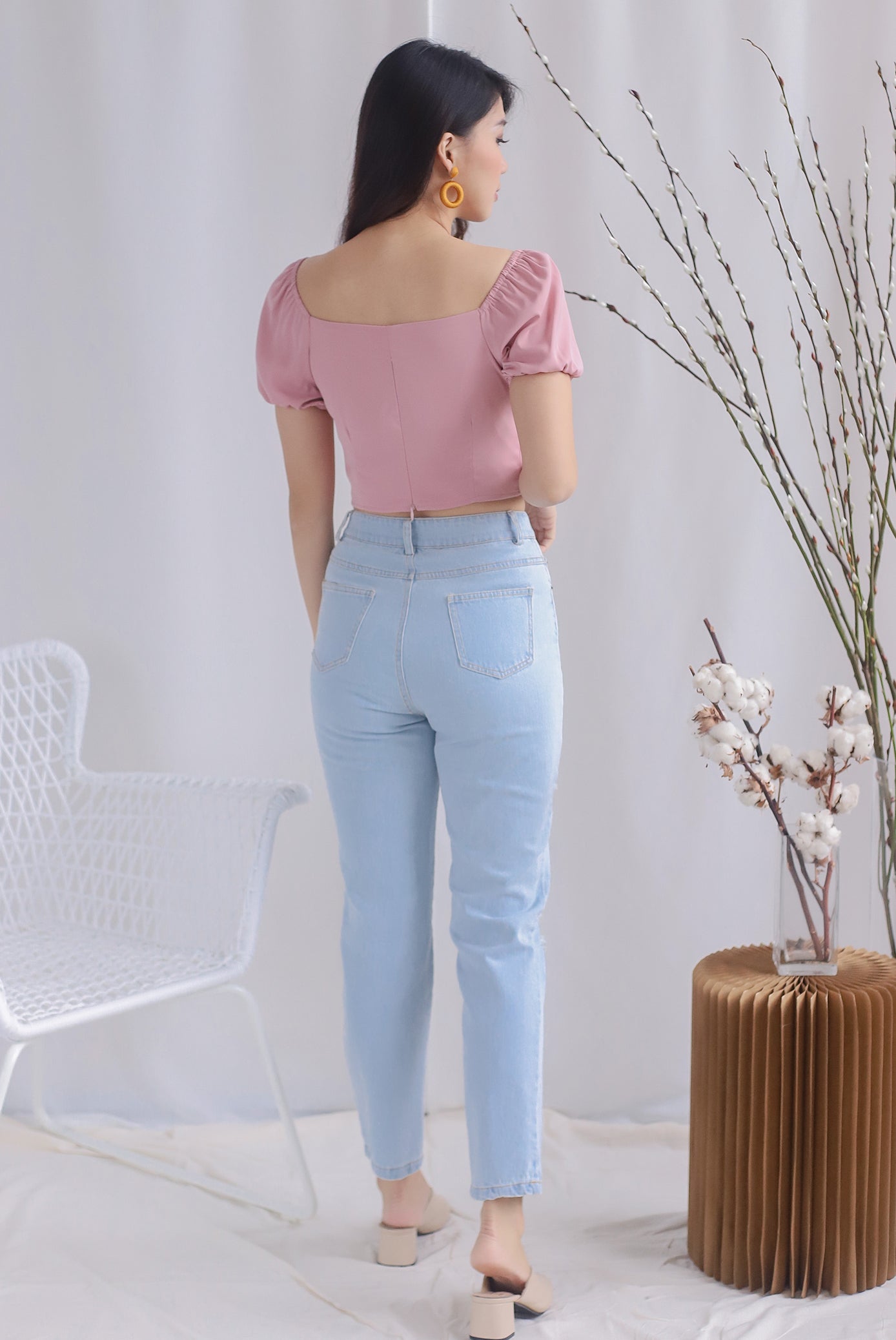 Ally Tie Up Puffy Sleeve Top In Pink