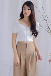 Ally Tie Up Puffy Sleeve Top In White