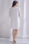 Ami Ladder Trim Crinkled Sleeve Dress In White