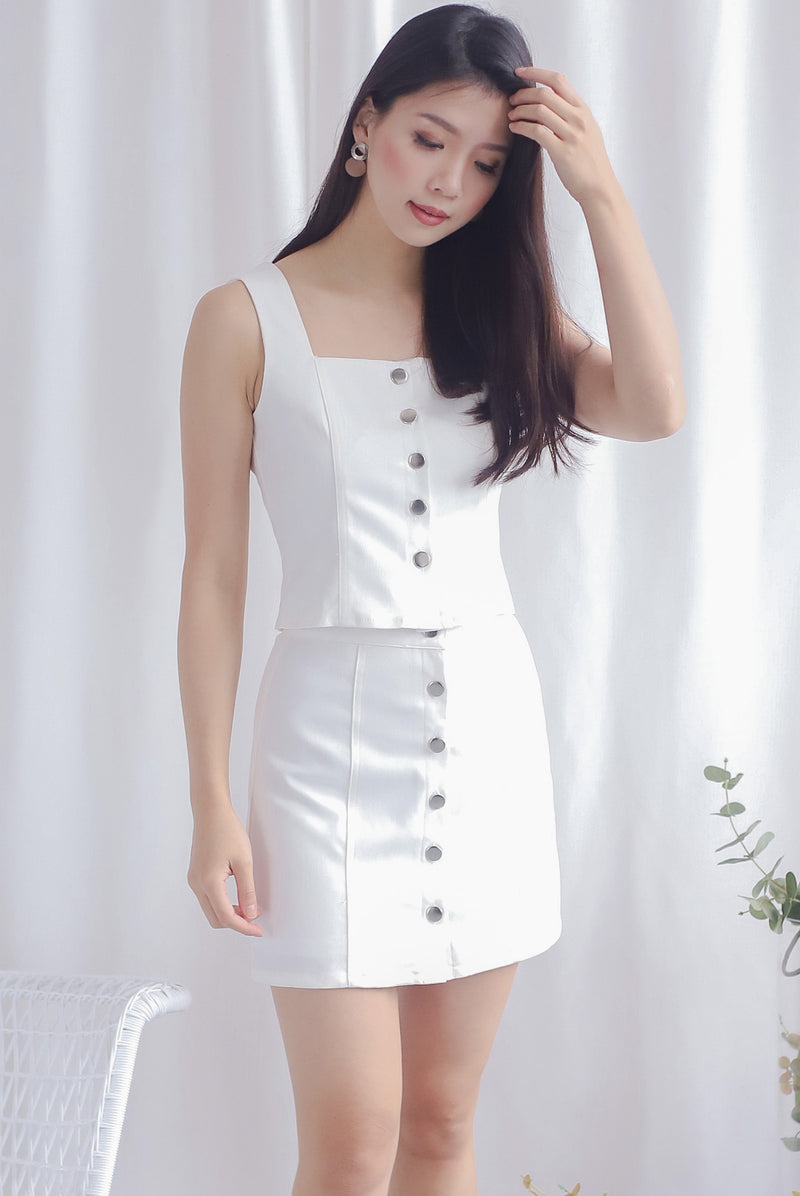 Anaisi Buttons Denim Top In White