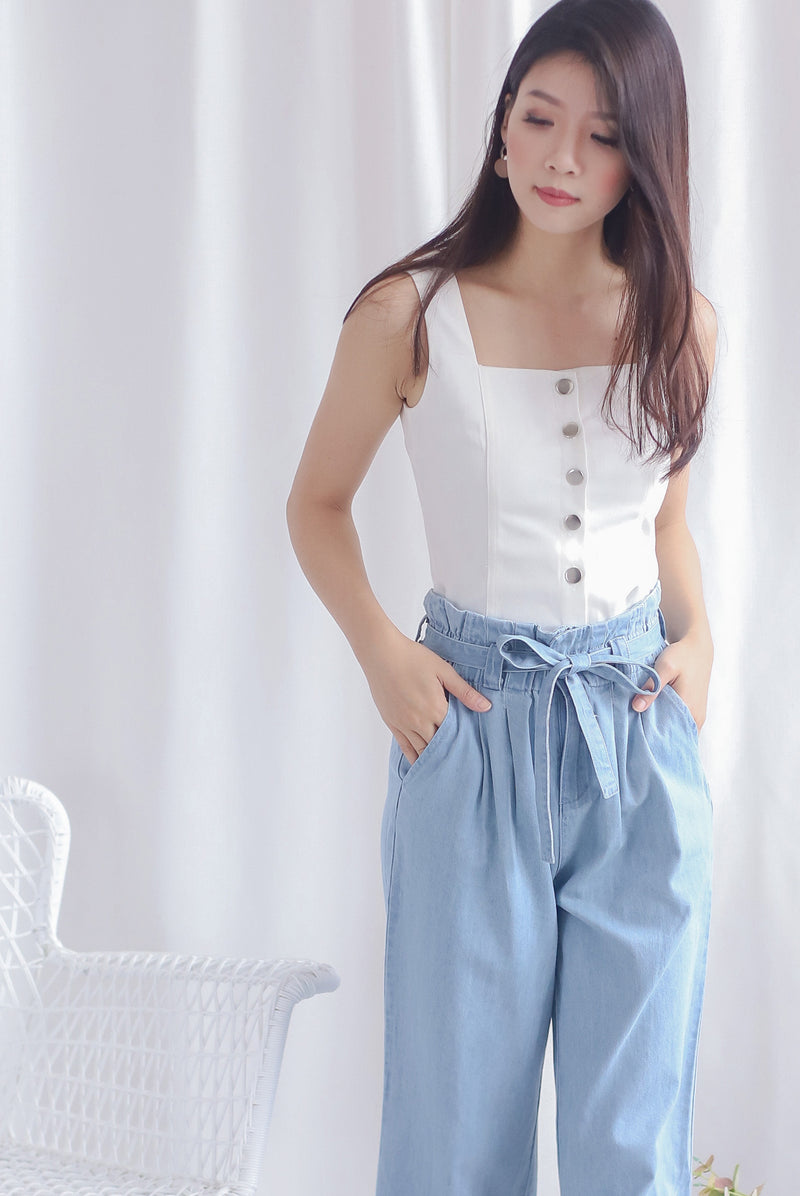 Anaisi Buttons Denim Top In White
