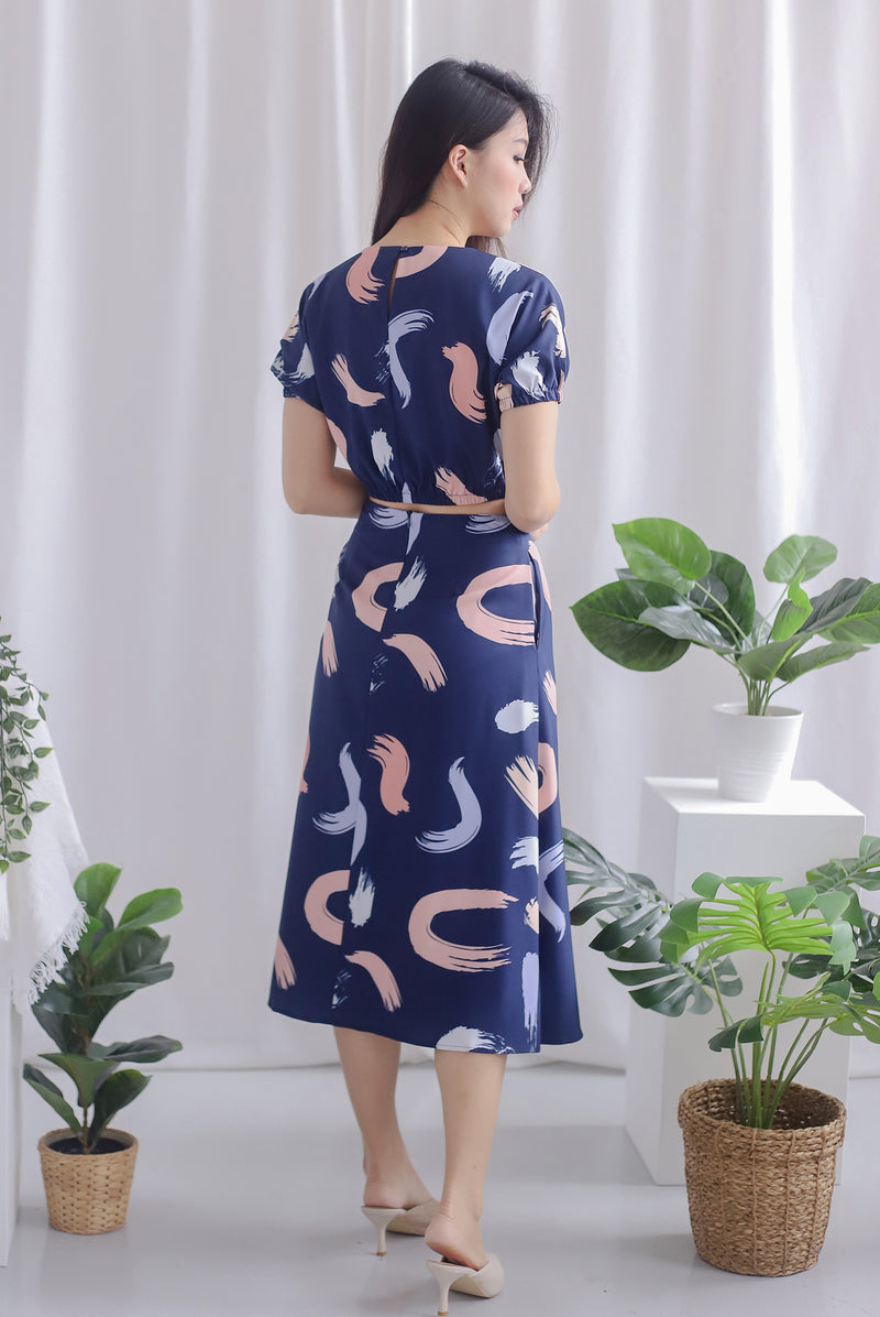 Aris Abstract Top In Navy Blue