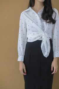 Aubri Tie Shirt In White Dots