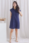 Becks Cap Sleeve Shirt Dress In Navy Blue