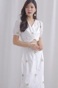 Belle Embro Crop Tie Up Top In White