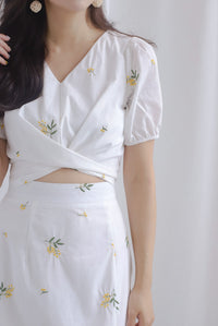 Belle Embro Crop Tie Up Top In White