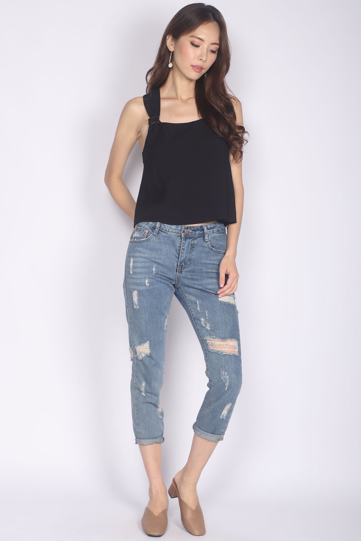 Benicia Buckle Strap Top In Black