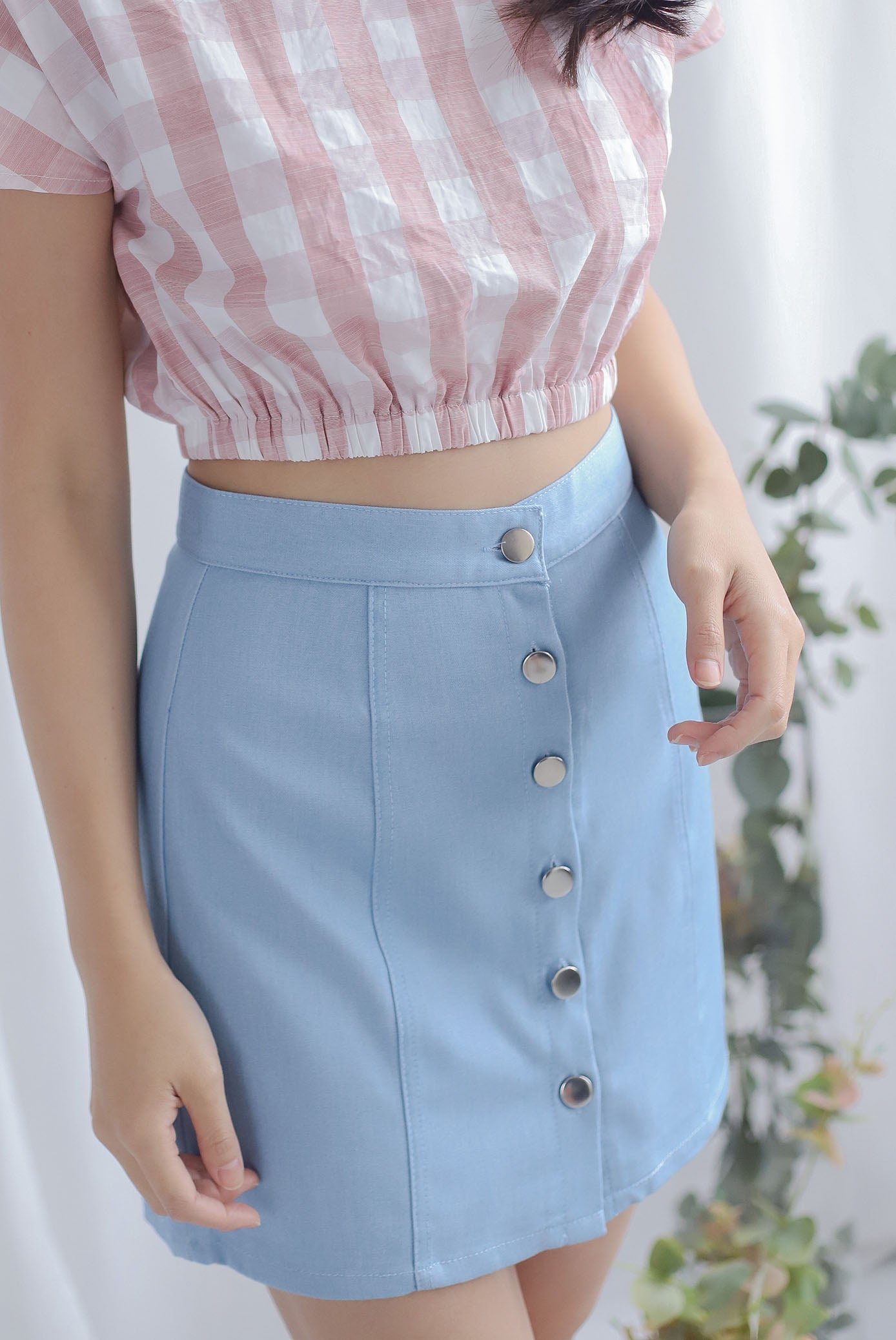 Brea Buttons Denim Skirt In Light Blue