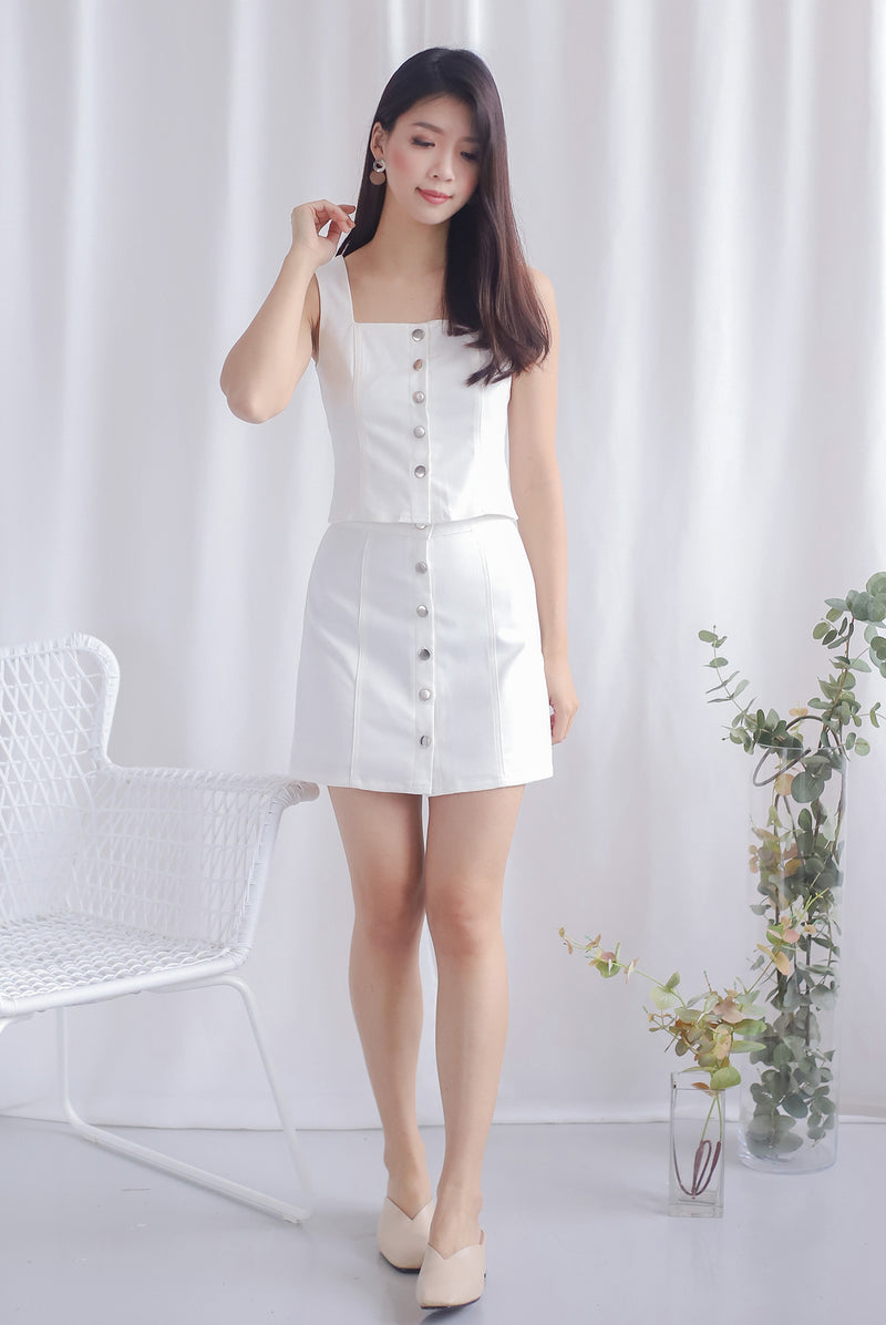 Brea Buttons Denim Skirt In White