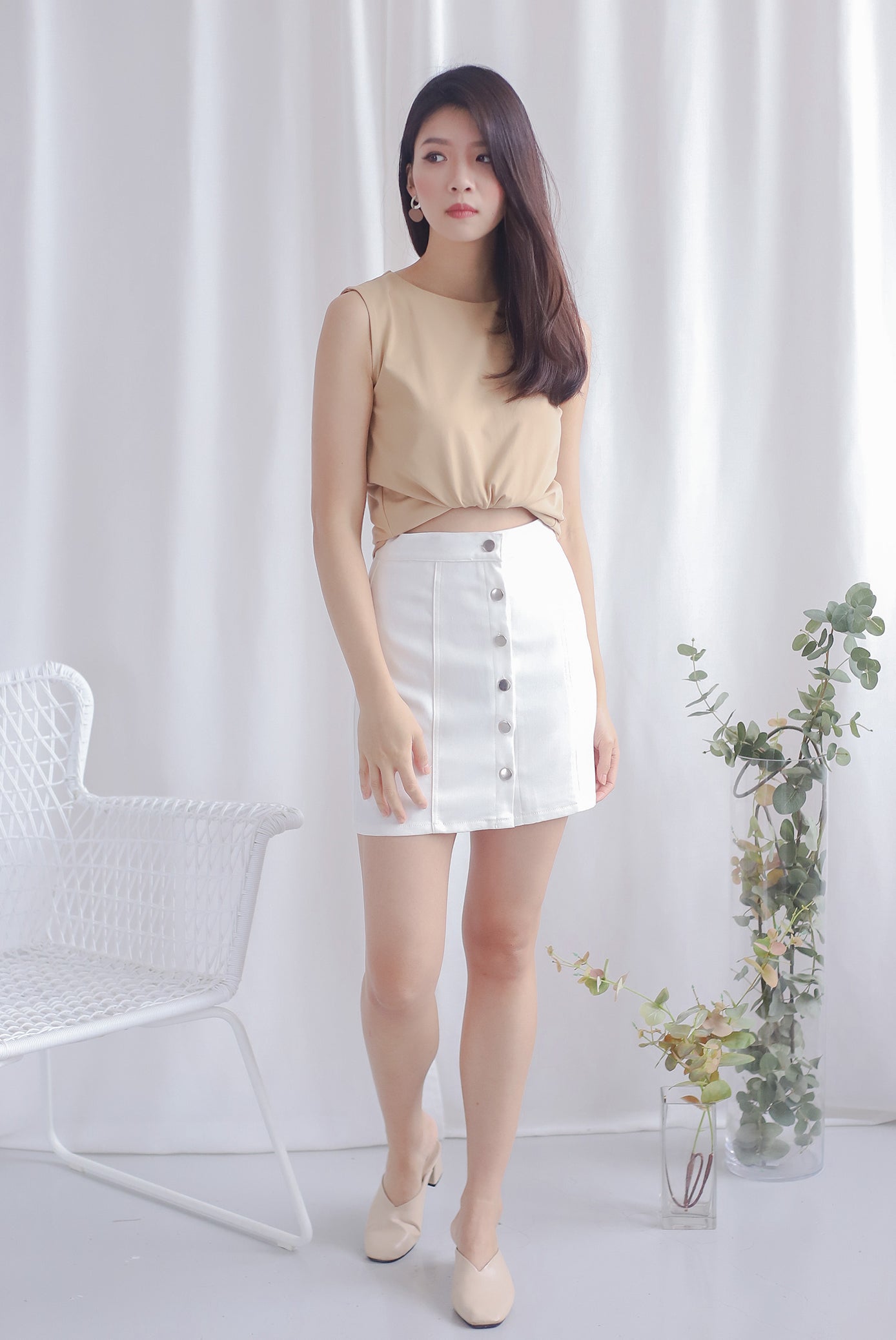 White Denim Skirt - Mini Skirt - High-Waisted Skirt - Lulus