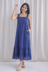 Bree Thick Strap Eyelet Maxi Dress In Navy Blue