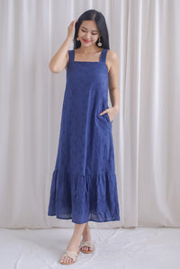 Bree Thick Strap Eyelet Maxi Dress In Navy Blue