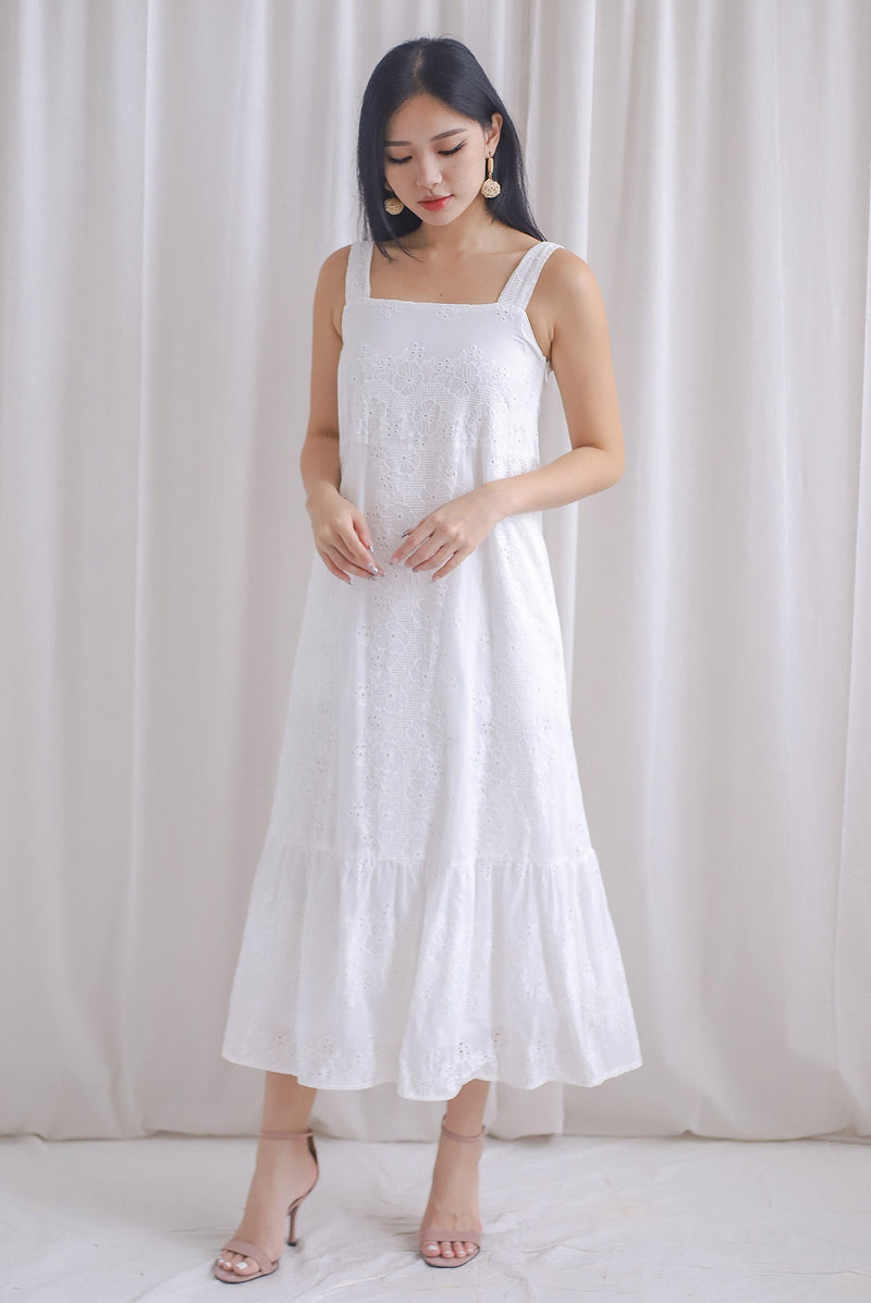 Bree Thick Strap Eyelet Maxi Dress In White