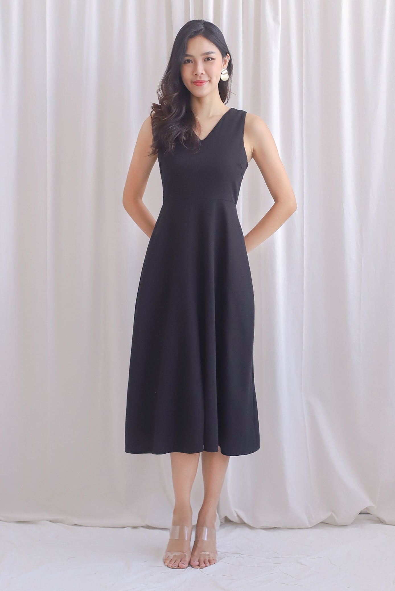 Callista Tweed Midi Flare Dress In Black