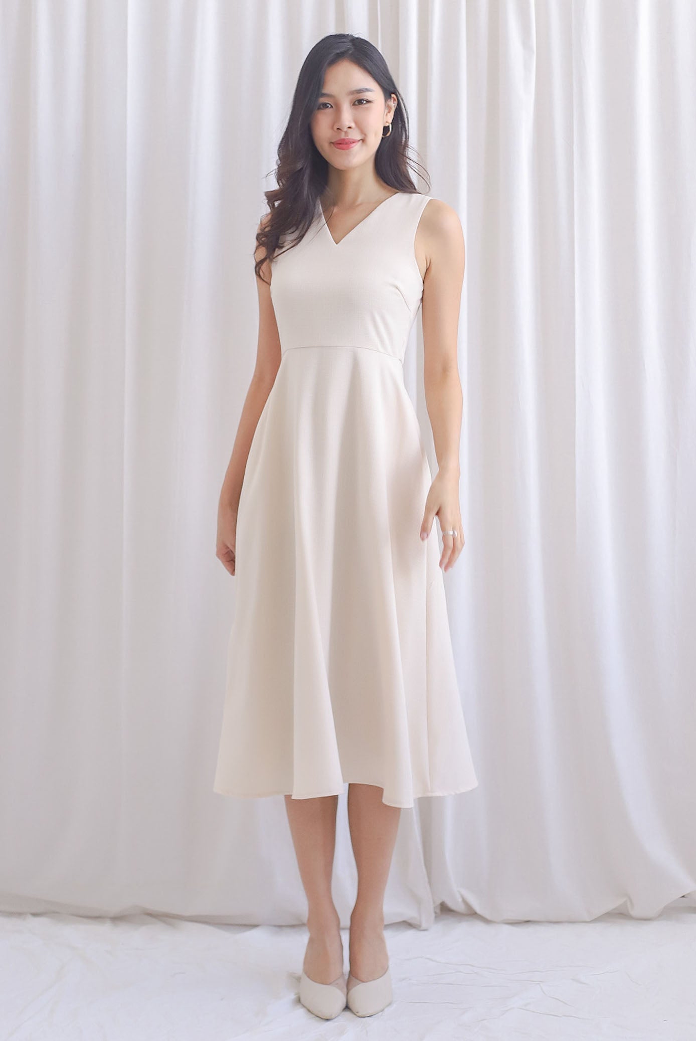 Callista Tweed Midi Flare Dress In Cream