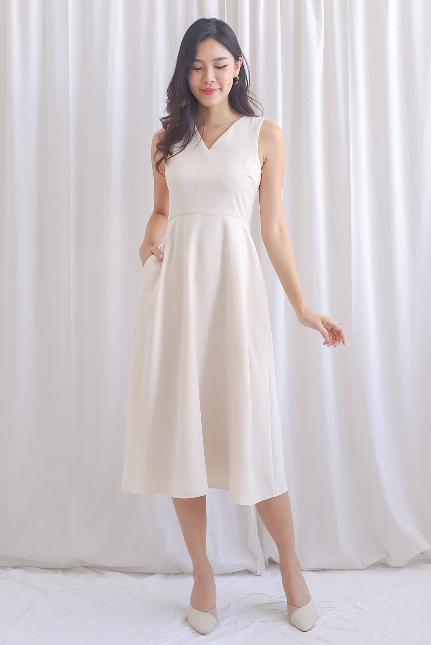 Callista Tweed Midi Flare Dress In Cream