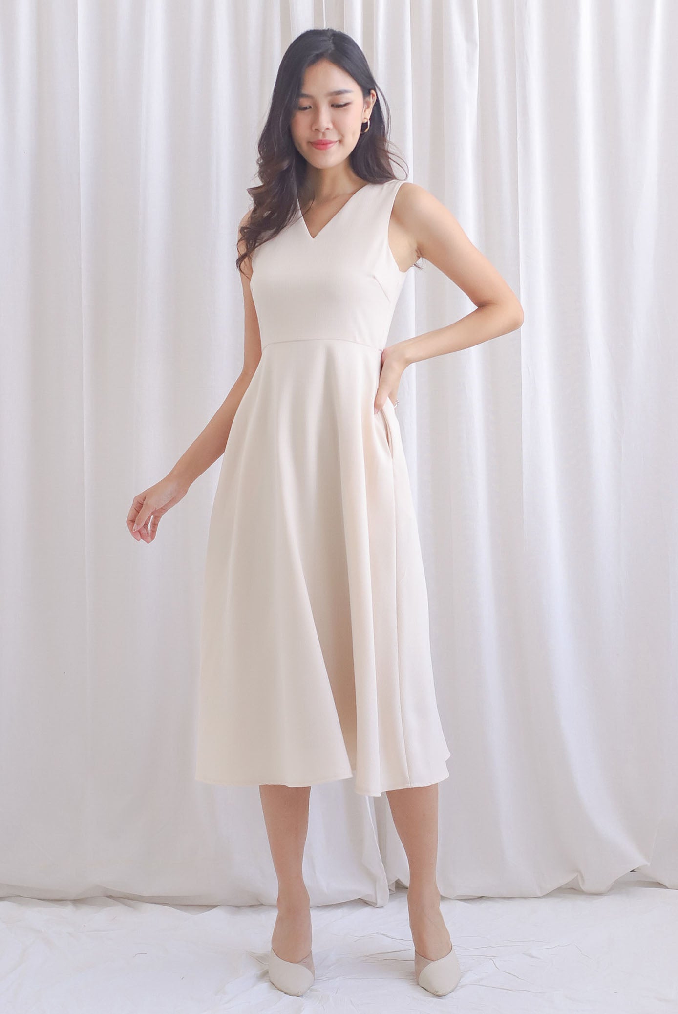 Callista Tweed Midi Flare Dress In Cream