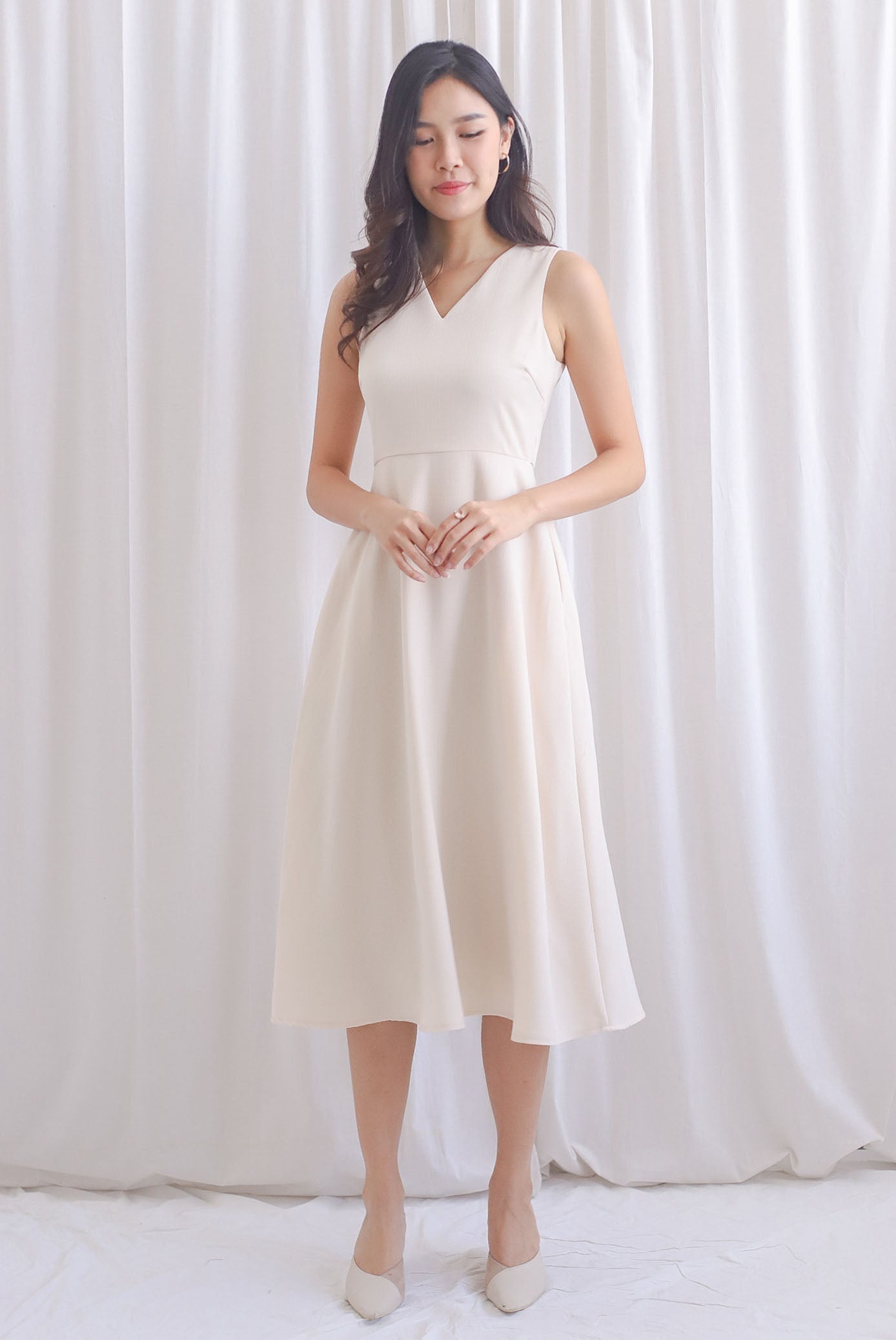 Callista Tweed Midi Flare Dress In Cream