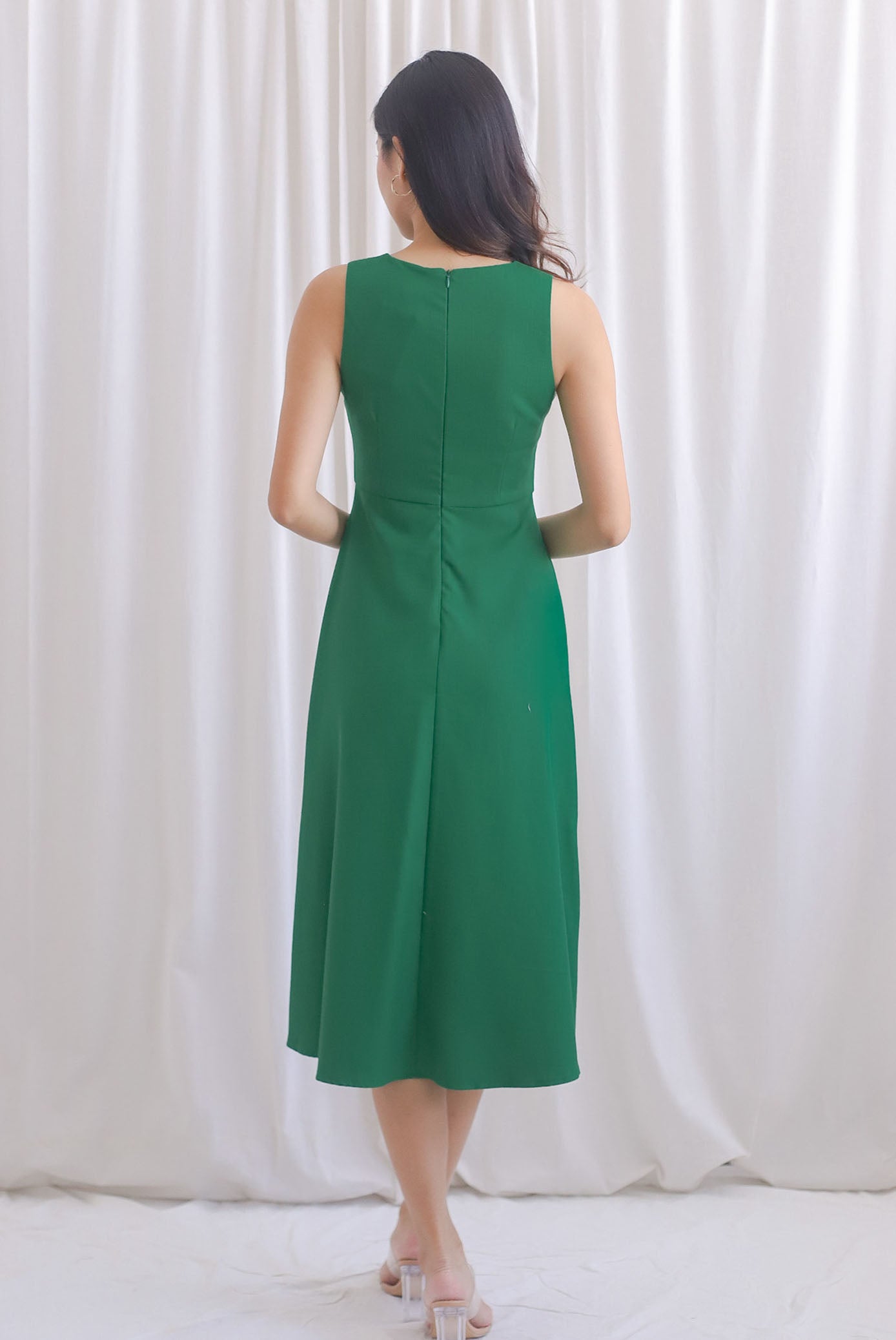 Callista Tweed Midi Flare Dress In Kelly Green