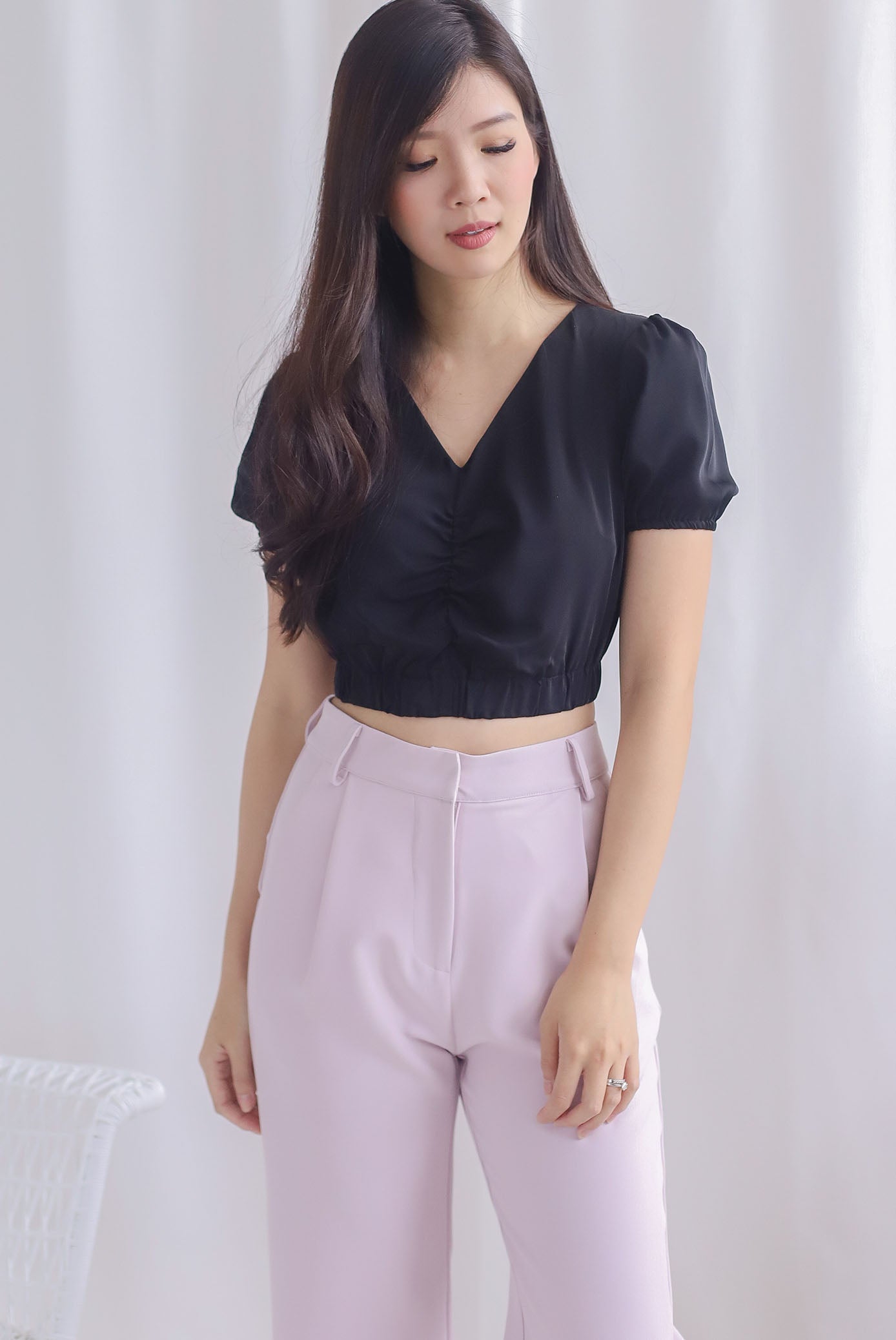Campbell Ruched Crop Top In Black