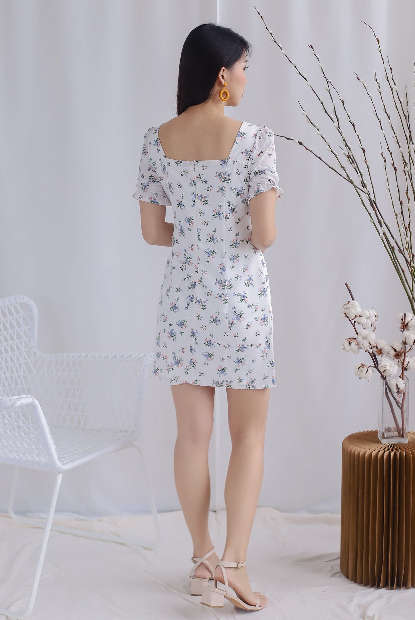 Cara Floral Pleated Bustier Dress In White