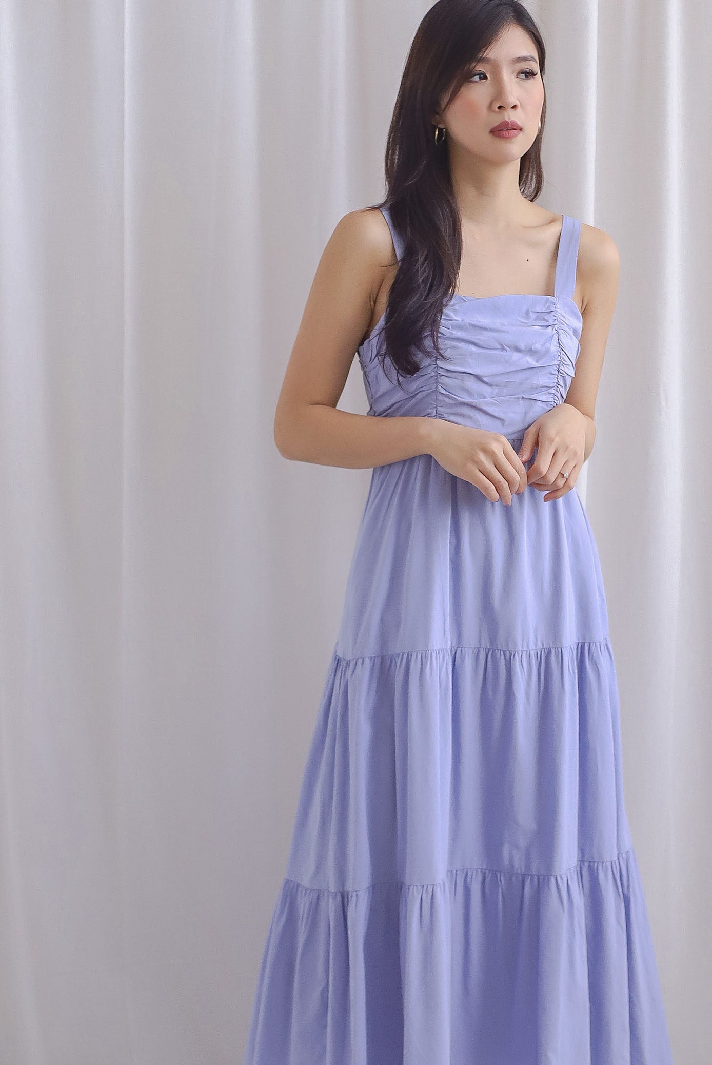 Charmion Spaghetti Ruched Tier Maxi Dress In Periwinkle