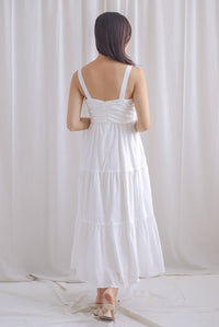Charmion Spaghetti Ruched Tier Maxi Dress In White