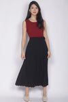 Chaylee Pleated Maxi Dress In Wine/Black