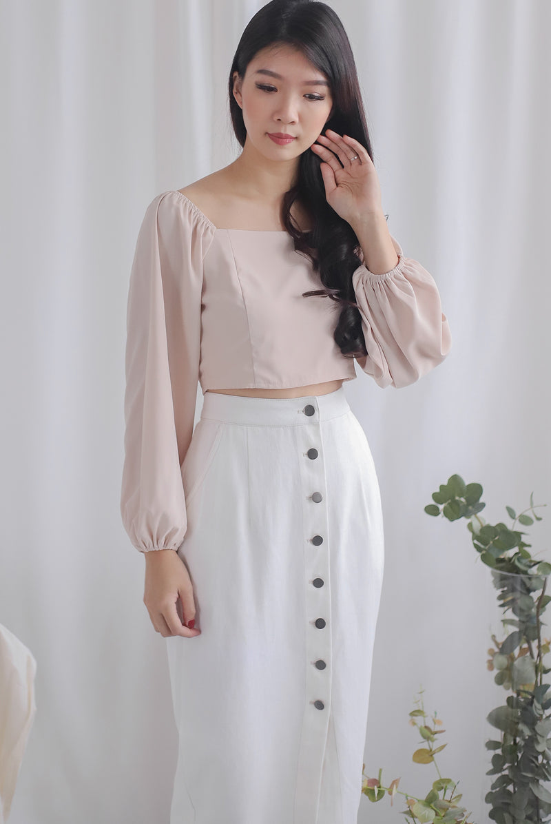 Christal Long Puffy Sleeve Top In Ecru
