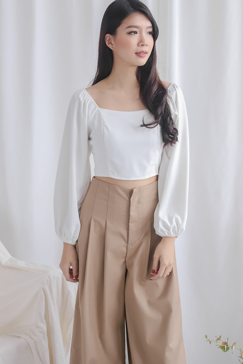 Christal Long Puffy Sleeve Top In White