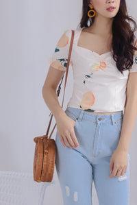 Clemencia Lemon Ruched Bustier Top In Orange