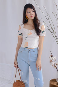 Clemencia Lemon Ruched Bustier Top In Orange