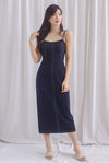 Concetta Contrast Stitch Midi Dress In MIdnight Blue