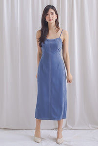Concetta Contrast Stitch Midi Dress In Blue