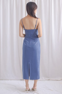 Concetta Contrast Stitch Midi Dress In Blue