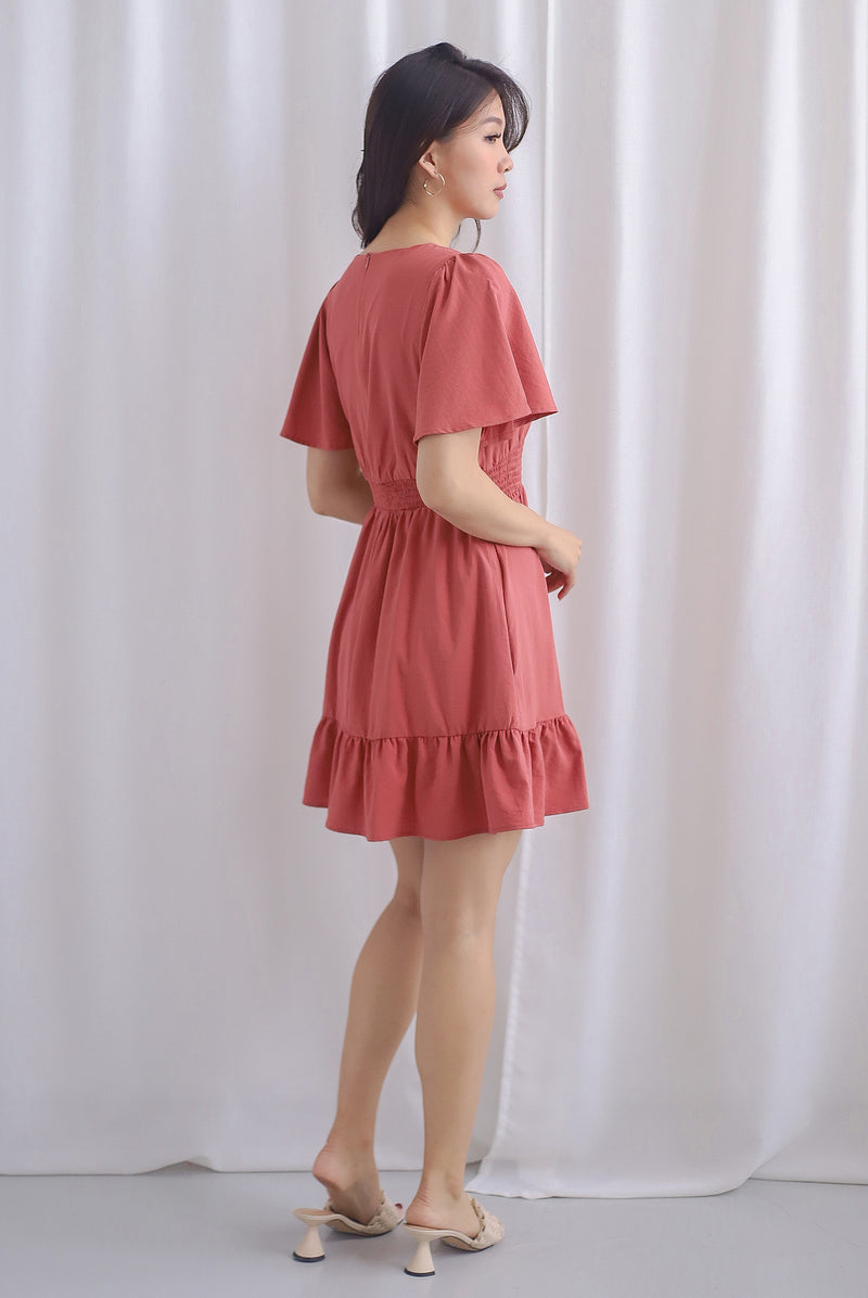 Conor Smocked Waist Sleeve Romper Dress In Rosewood