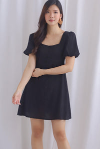 Cordelia Lattice Textured Romper Dress In Black