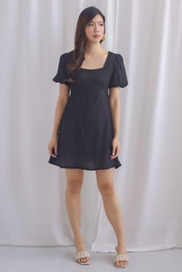 Cordelia Lattice Textured Romper Dress In Black