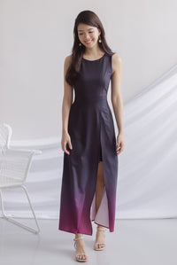Costanza Ombre Slit Front Maxi Dress In Black/Purple