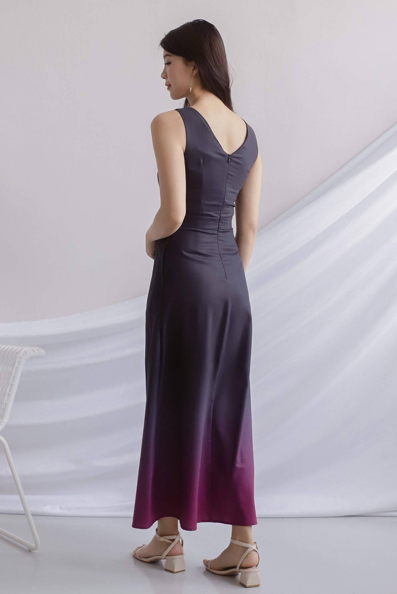 Costanza Ombre Slit Front Maxi Dress In Black/Purple