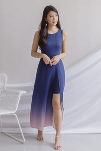 Costanza Ombre Slit Front Maxi Dress In Navy/Pink