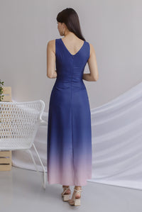Costanza Ombre Slit Front Maxi Dress In Navy/Pink